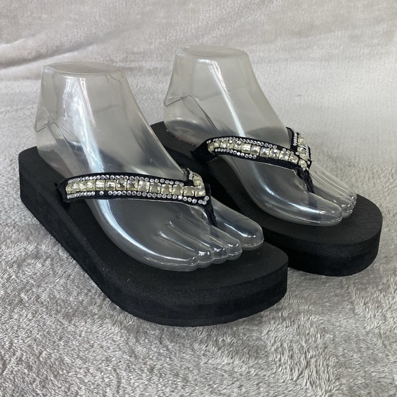 Skechers Shoes - Skechers Cali Vinyasa Platform Sandals Womens Size 8 Black Rhinestone Foam
